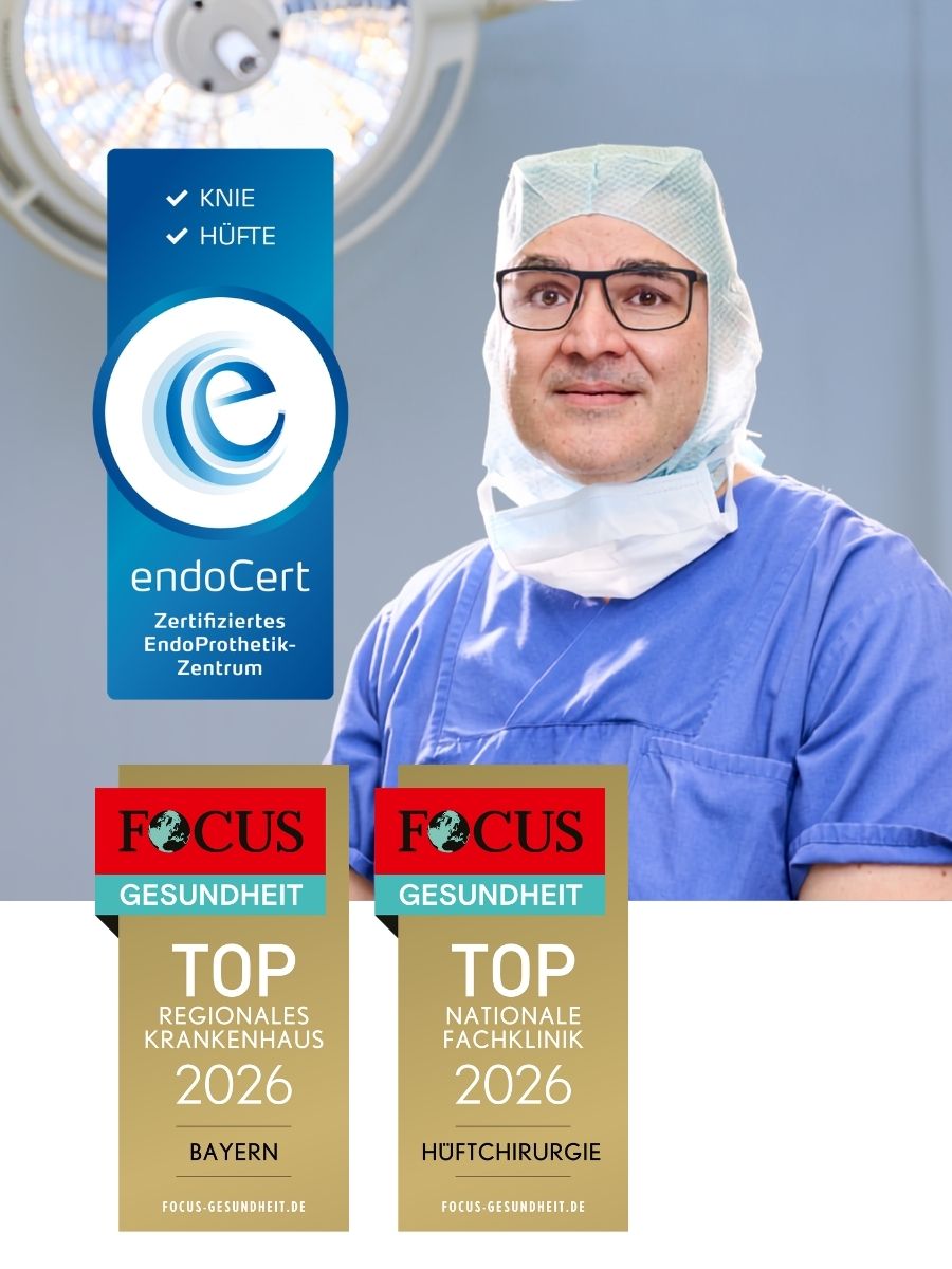 Dr. med. Dimitrios Vlachos, Leitender Arzt für Hüfterkrankungen in der Klinik für Orthopädie der DR. ERLER KLINIKEN Nürnberg, im Operationssaal des zertifizierten EndoProthetikZentrums der Maximalversorgung (EPZmax)